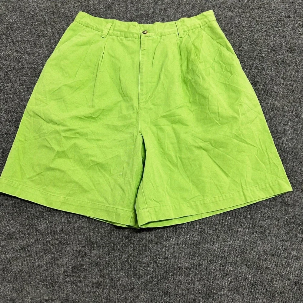 Club Classics Shorts Womens Size 14 Lime Green Pleated Cotton Casual High Waist